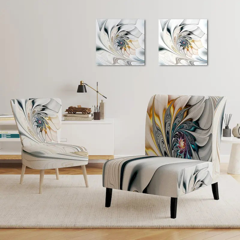 Fauteuil d'appoint floral capitonné en vitrail blanc