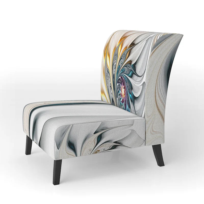 Fauteuil d'appoint floral capitonné en vitrail blanc