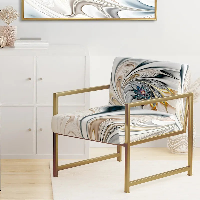 Fauteuil d'appoint floral capitonné en vitrail blanc