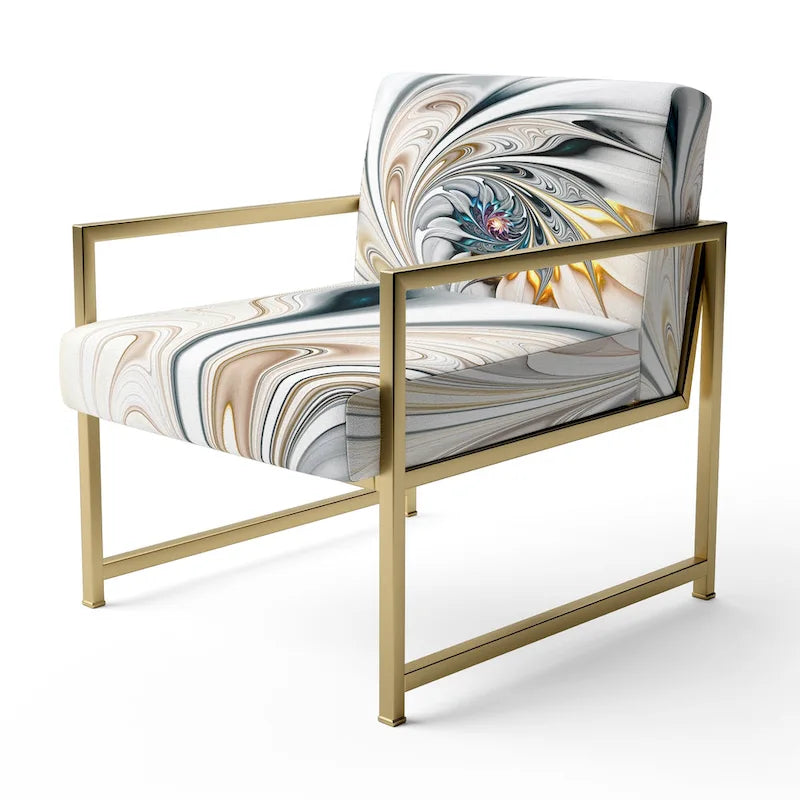 Fauteuil d'appoint floral capitonné en vitrail blanc