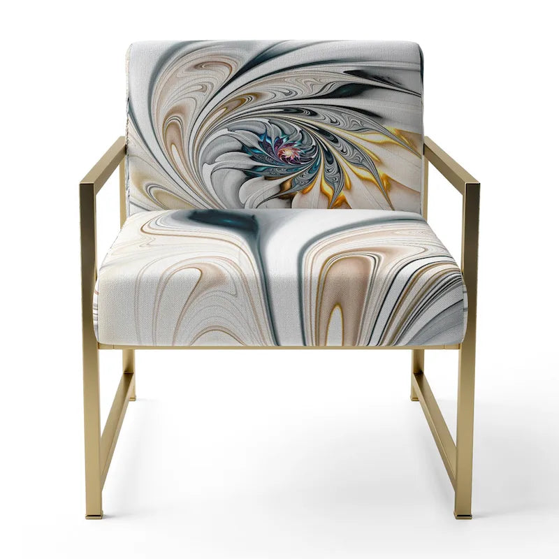 Fauteuil d'appoint floral capitonné en vitrail blanc
