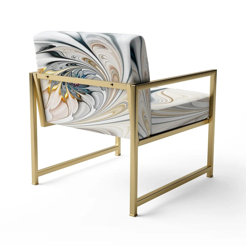 Fauteuil d'appoint floral capitonné en vitrail blanc