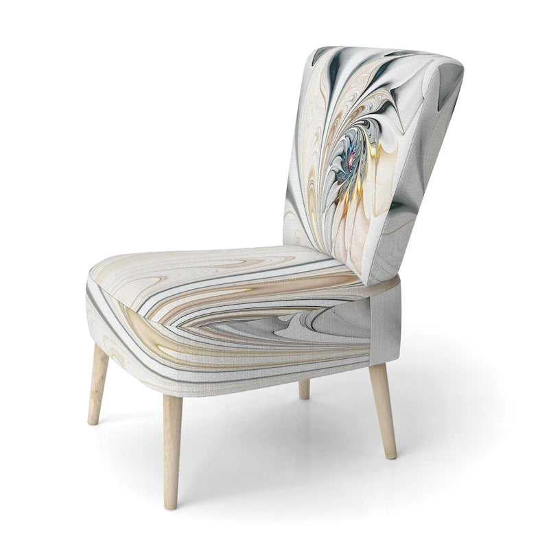 Fauteuil d'appoint floral capitonné en vitrail blanc