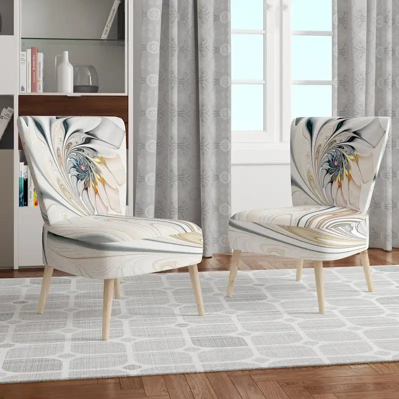 Fauteuil d'appoint floral capitonné en vitrail blanc