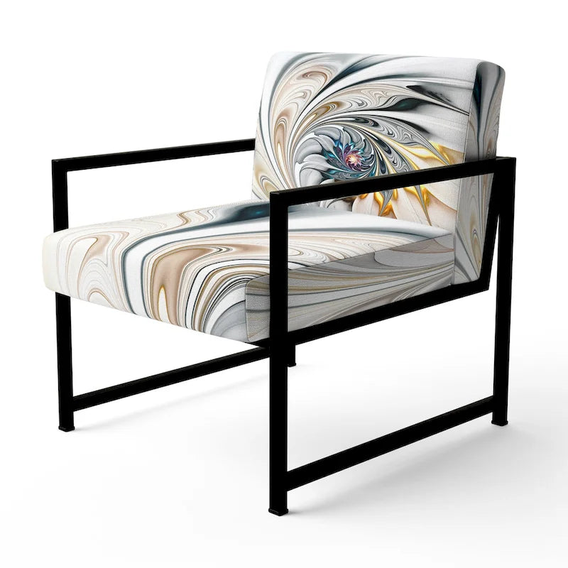 Fauteuil d'appoint floral capitonné en vitrail blanc