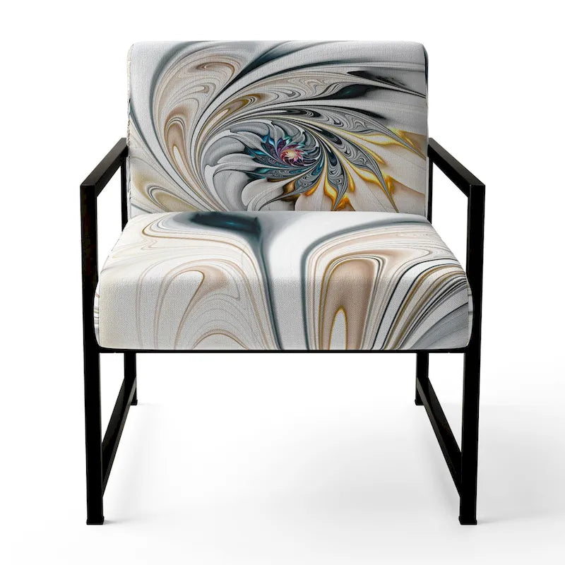 Fauteuil d'appoint floral capitonné en vitrail blanc