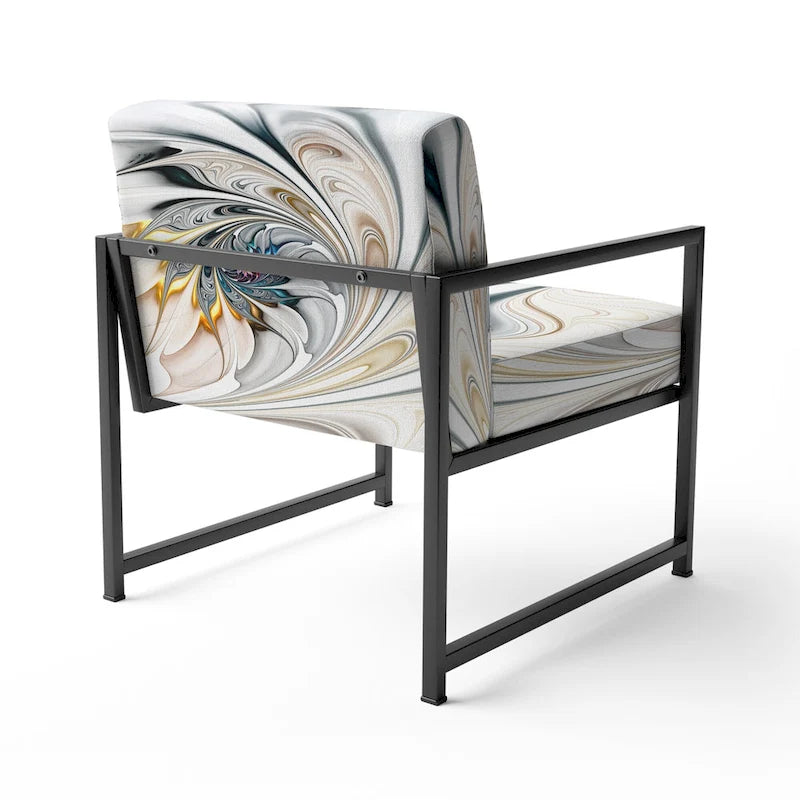 Fauteuil d'appoint floral capitonné en vitrail blanc