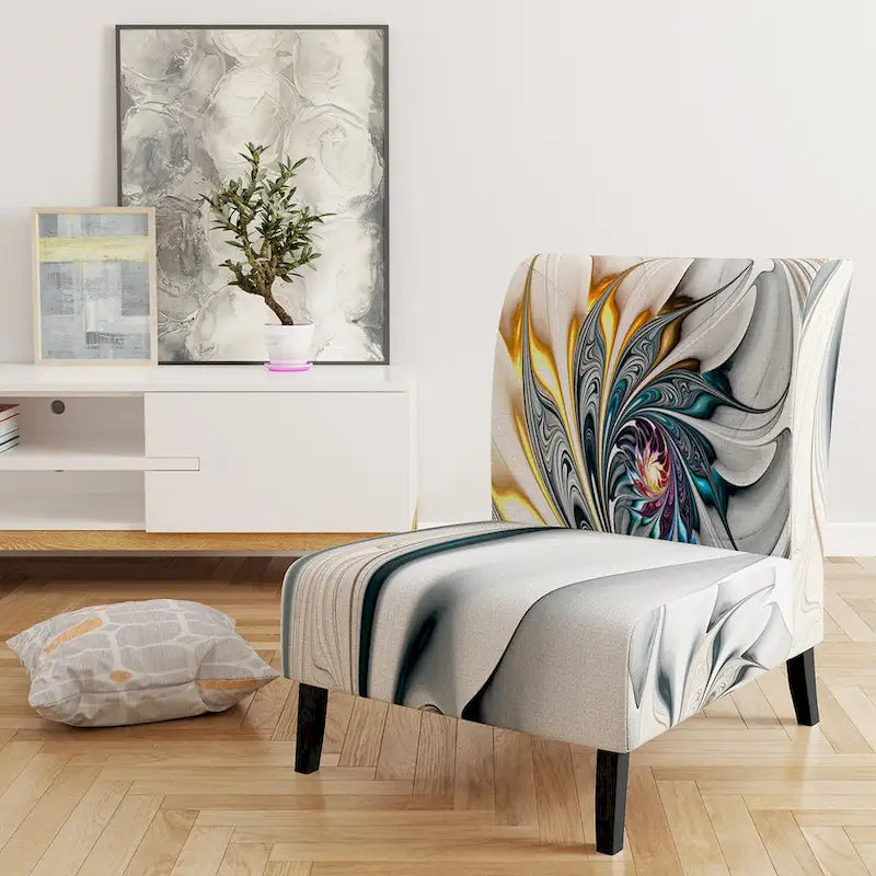 Fauteuil d'appoint floral capitonné en vitrail blanc