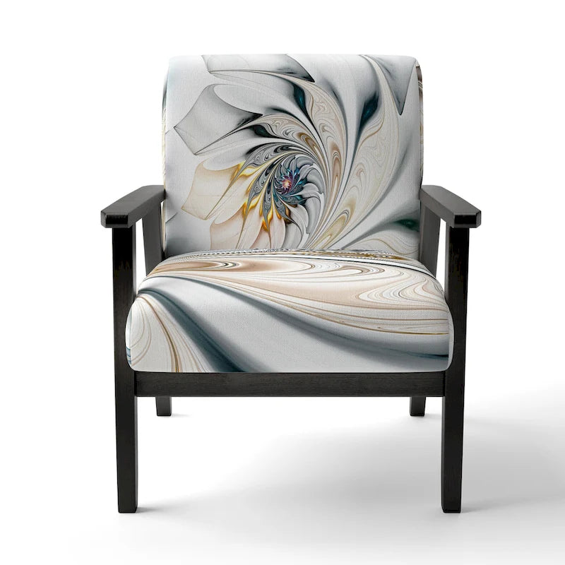 Fauteuil d'appoint floral capitonné en vitrail blanc