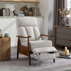 Fauteuil inclinable réglable avec cadre en bois, rembourré en lin/cuir/micro-suède