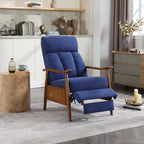 Fauteuil inclinable réglable avec cadre en bois, rembourré en lin/cuir/micro-suède
