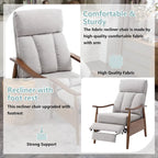 Fauteuil inclinable réglable avec cadre en bois, rembourré en lin/cuir/micro-suède