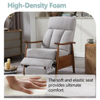 Fauteuil inclinable réglable avec cadre en bois, rembourré en lin/cuir/micro-suède