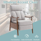 Fauteuil inclinable réglable avec cadre en bois, rembourré en lin/cuir/micro-suède