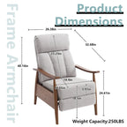 Fauteuil inclinable réglable avec cadre en bois, rembourré en lin/cuir/micro-suède