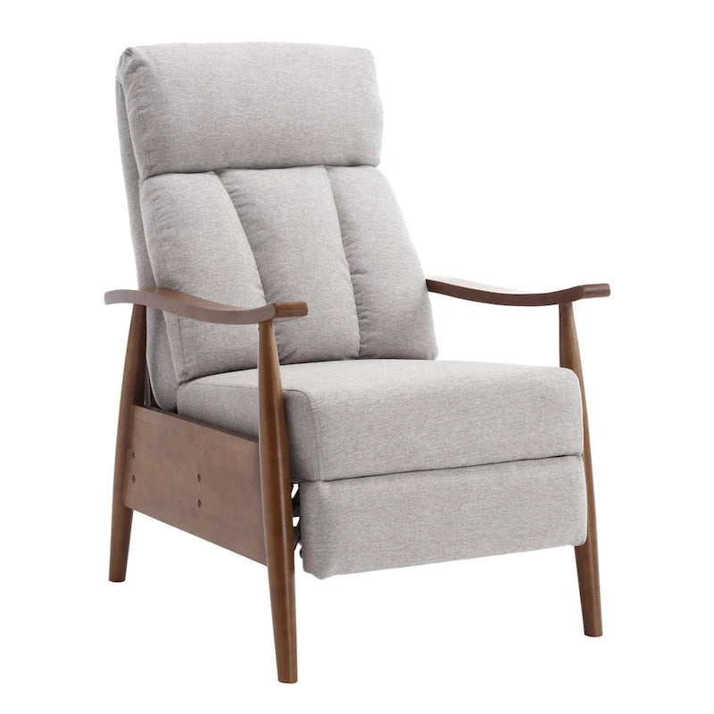 Fauteuil inclinable réglable avec cadre en bois, rembourré en lin/cuir/micro-suède