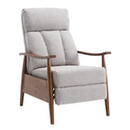 Fauteuil inclinable réglable avec cadre en bois, rembourré en lin/cuir/micro-suède
