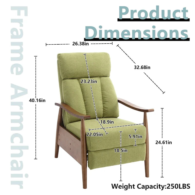 Fauteuil inclinable réglable avec cadre en bois, rembourré en lin/cuir/micro-suède