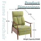 Fauteuil inclinable réglable avec cadre en bois, rembourré en lin/cuir/micro-suède