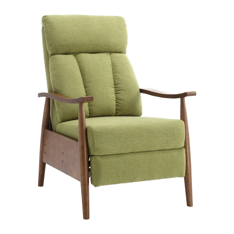 Fauteuil inclinable réglable avec cadre en bois, rembourré en lin/cuir/micro-suède
