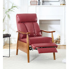 Fauteuil inclinable réglable avec cadre en bois, rembourré en lin/cuir/micro-suède