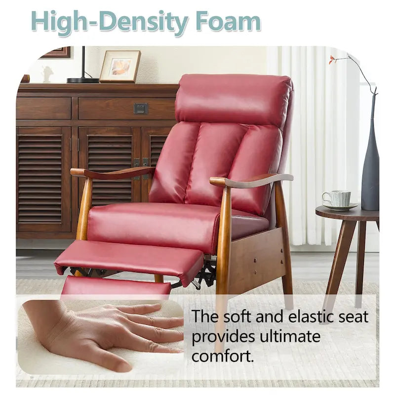 Fauteuil inclinable réglable avec cadre en bois, rembourré en lin/cuir/micro-suède