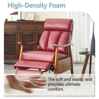 Fauteuil inclinable réglable avec cadre en bois, rembourré en lin/cuir/micro-suède
