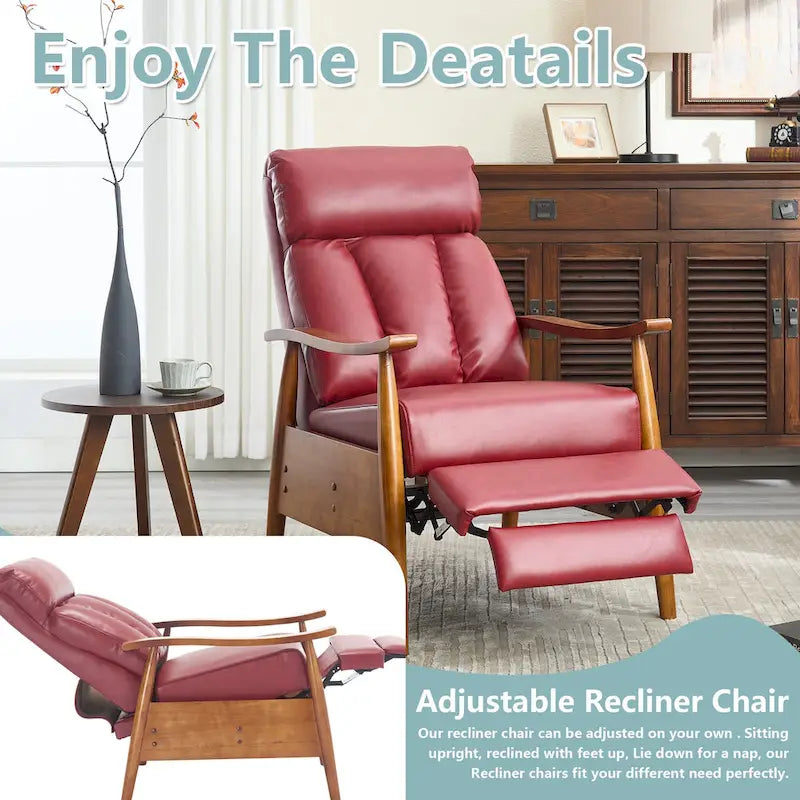 Fauteuil inclinable réglable avec cadre en bois, rembourré en lin/cuir/micro-suède