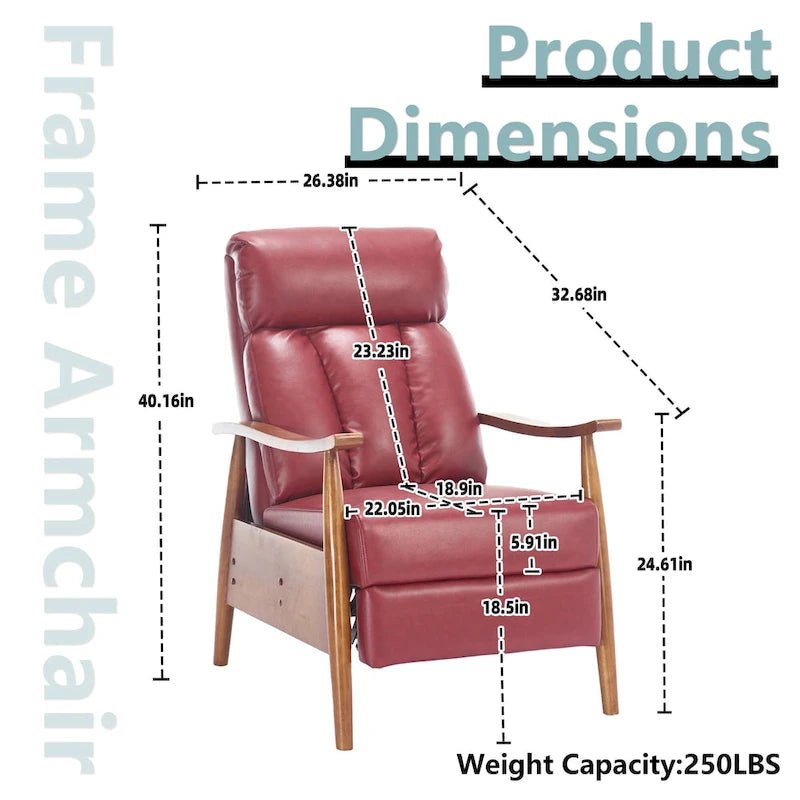Fauteuil inclinable réglable avec cadre en bois, rembourré en lin/cuir/micro-suède