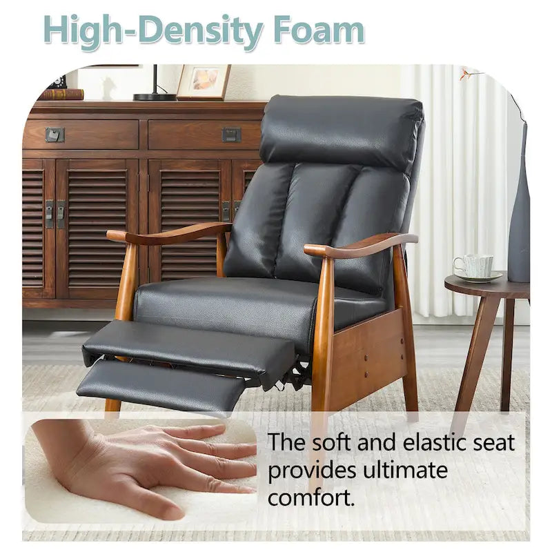 Fauteuil inclinable réglable avec cadre en bois, rembourré en lin/cuir/micro-suède