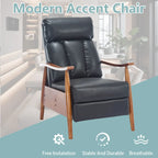Fauteuil inclinable réglable avec cadre en bois, rembourré en lin/cuir/micro-suède