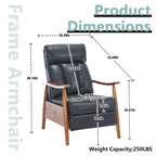 Fauteuil inclinable réglable avec cadre en bois, rembourré en lin/cuir/micro-suède
