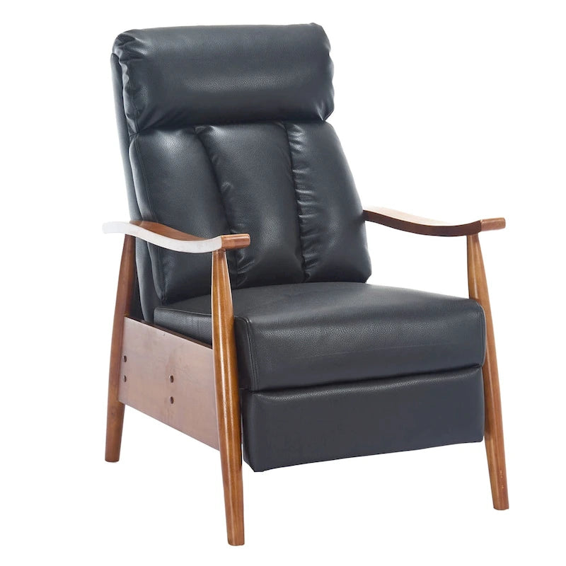Fauteuil inclinable réglable avec cadre en bois, rembourré en lin/cuir/micro-suède