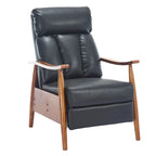 Fauteuil inclinable réglable avec cadre en bois, rembourré en lin/cuir/micro-suède