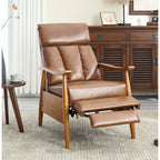 Fauteuil inclinable réglable avec cadre en bois, rembourré en lin/cuir/micro-suède