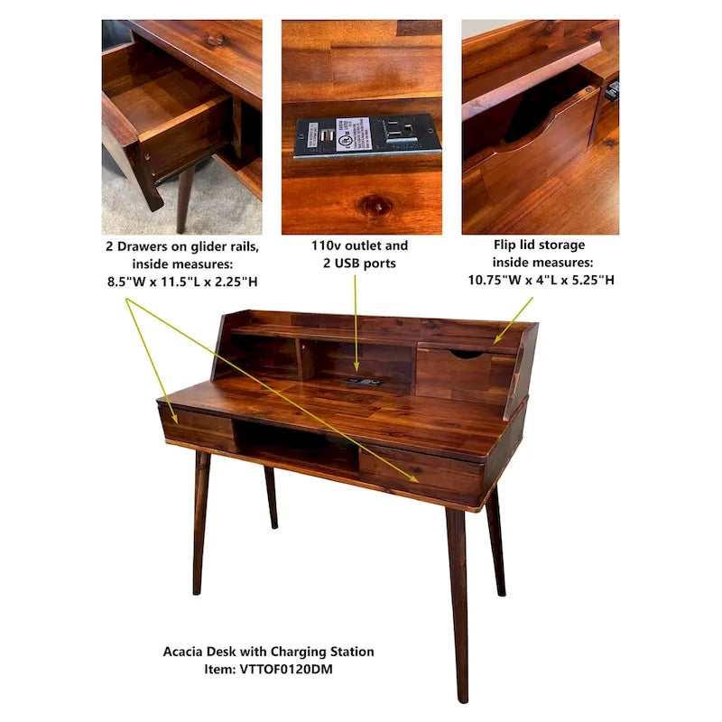 Bureau en acacia massif avec station de recharge