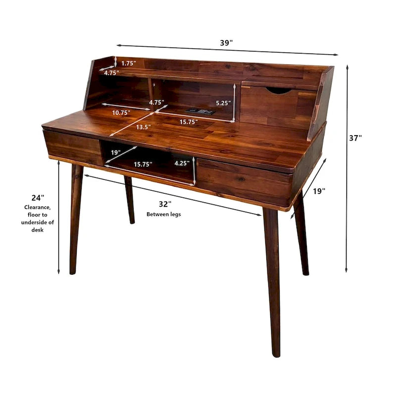 Bureau en acacia massif avec station de recharge