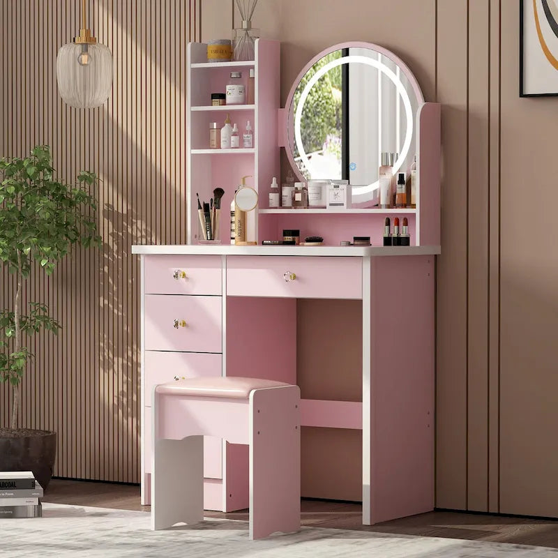 Coiffeuse 31,5 W avec tabouret et miroir lumineux LED