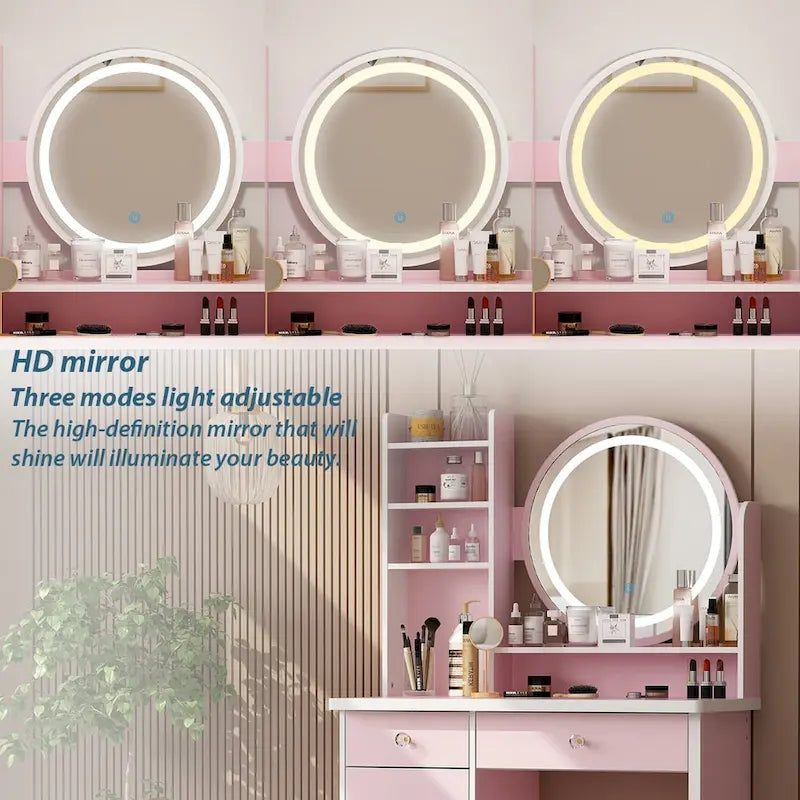 Coiffeuse 31,5 W avec tabouret et miroir lumineux LED