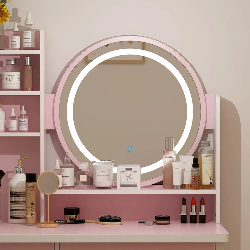 Coiffeuse 31,5 W avec tabouret et miroir lumineux LED