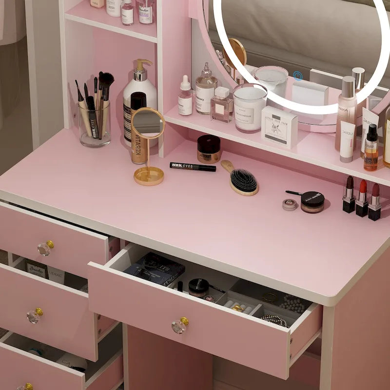 Coiffeuse 31,5 W avec tabouret et miroir lumineux LED
