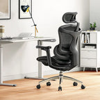 Chaise de Bureau Ergonomique, Support Lombaire Auto-Adaptatif et Accoudoirs à Liaison 3D, Noir - 78*70*125