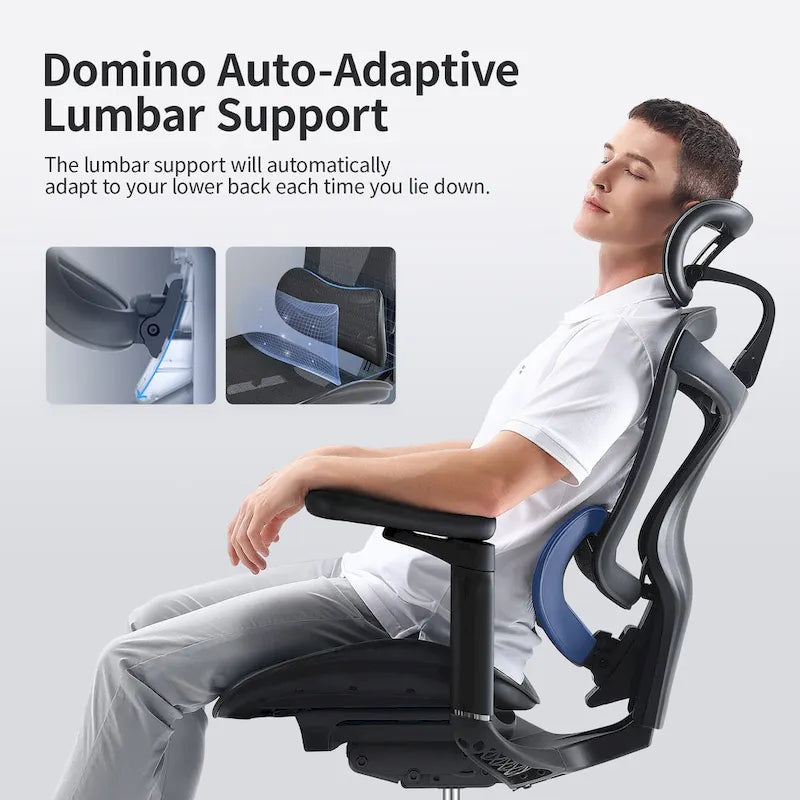 Chaise de Bureau Ergonomique, Support Lombaire Auto-Adaptatif et Accoudoirs à Liaison 3D, Noir - 78*70*125