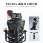 Chaise de Bureau Ergonomique, Support Lombaire Auto-Adaptatif et Accoudoirs à Liaison 3D, Noir - 78*70*125