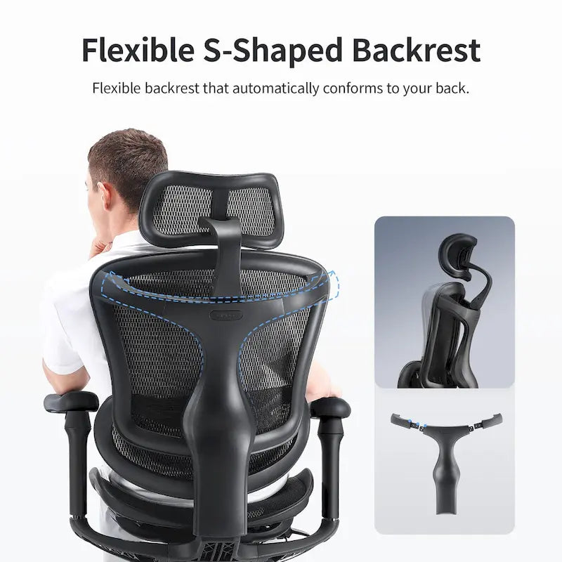 Chaise de Bureau Ergonomique, Support Lombaire Auto-Adaptatif et Accoudoirs à Liaison 3D, Noir - 78*70*125