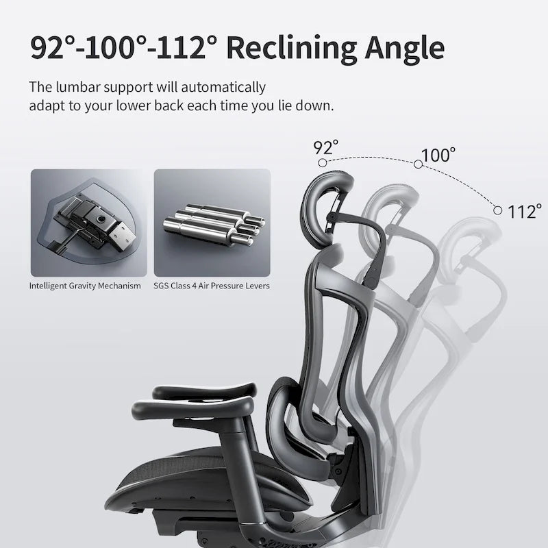 Chaise de Bureau Ergonomique, Support Lombaire Auto-Adaptatif et Accoudoirs à Liaison 3D, Noir - 78*70*125