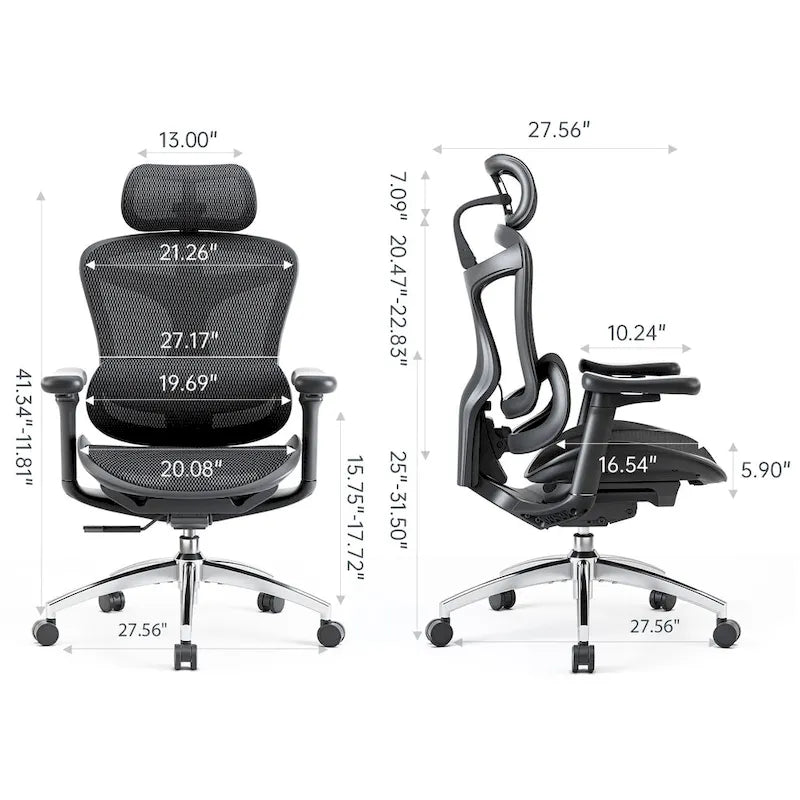 Chaise de Bureau Ergonomique, Support Lombaire Auto-Adaptatif et Accoudoirs à Liaison 3D, Noir - 78*70*125