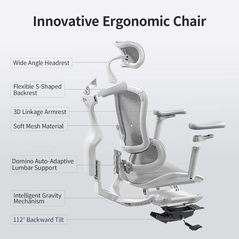 Chaise de Bureau Ergonomique, Support Lombaire Auto-Adaptatif et Accoudoirs à Liaison 3D, Noir - 78*70*125