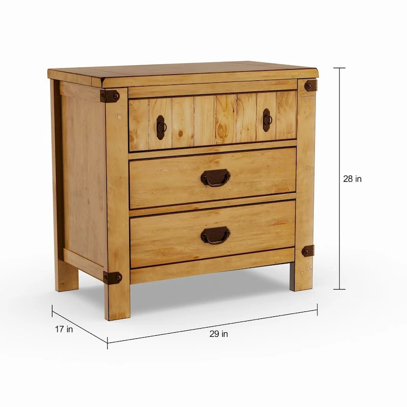 Sierren Country Wood 3-Drawer Nightstand with USB Outlet by 