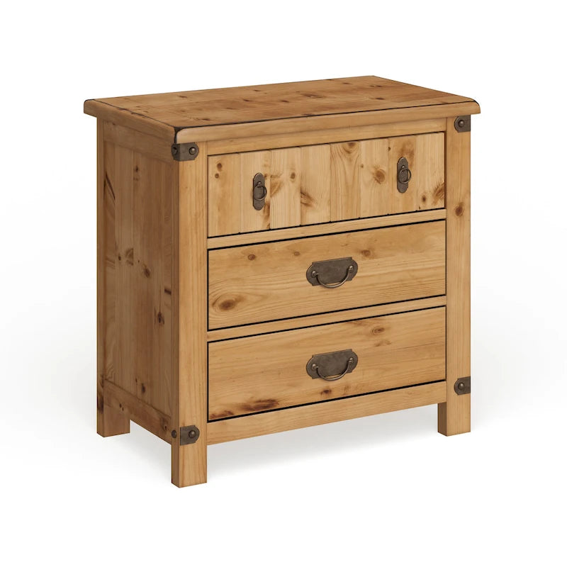 Table de chevet à 3 tiroirs Country Wood avec prise USB